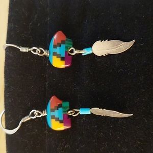 Native American Zuni-Style Inlaid Bear Earrings